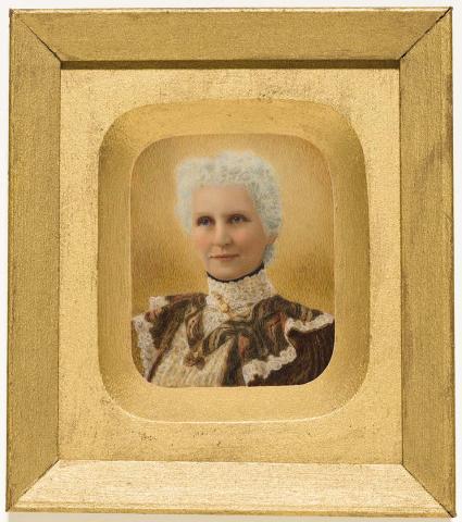 Artwork Portrait of Mrs J.E. Lampard this artwork made of Oil over photograph, created in 1904-01-01