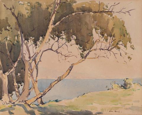 Artwork Olive trees, morning, South France this artwork made of Watercolour over pencil on wove paper