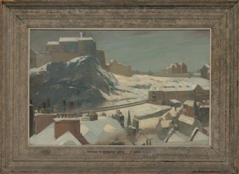 Artwork Approach to Edinburgh Castle this artwork made of Oil on canvas, created in 1900-01-01