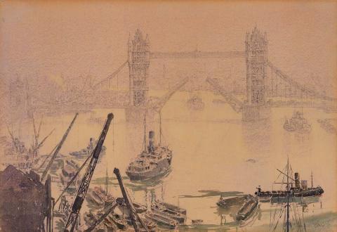 Artwork On the Thames this artwork made of Watercolour and pencil on paper, created in 1937-01-01