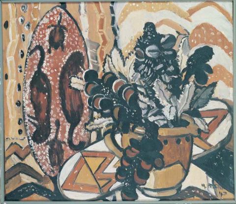 Artwork Aboriginal still life this artwork made of Oil on canvas, created in 1940-01-01