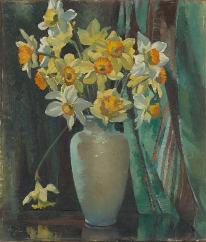 Artwork Bowl of narcissus this artwork made of Oil on canvas on composition board, created in 1940-01-01
