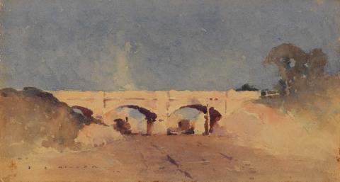 Artwork The bridge this artwork made of Watercolour over pencil on wove paper on cardboard, created in 1914-01-01