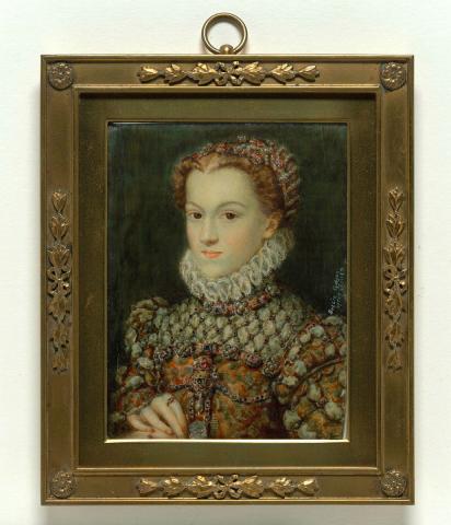 Artwork Portrait of Elizabeth of Austria, Queen of France this artwork made of Oil on ivory, created in 1906-01-01