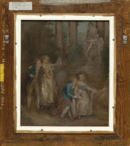 Artwork (Two couples in nineteenth century costumes) this artwork made of Oil on canvas on composition board