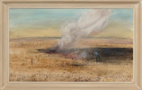 Artwork Burning wheat stubble this artwork made of Oil and enamel on composition board, created in 1949-01-01