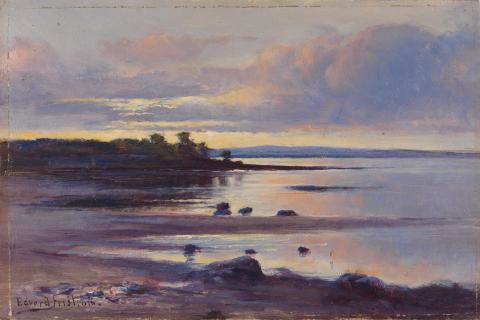 Artwork Peel Island looking toward Moreton Bay this artwork made of Oil on cardboard, created in 1890-01-01