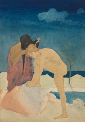 Artwork Bather, the blue pool this artwork made of Watercolour over pencil and pencil on wove paper, created in 1909-01-01
