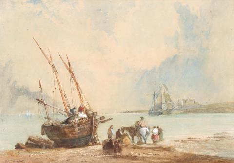 Artwork Coast scene, Normandy this artwork made of Watercolour, gouache and pencil on thin wove paper, created in 1821-01-01