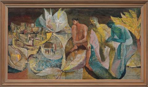 Artwork Three Shepherds Nativity this artwork made of Oil on canvas, created in 1953-01-01