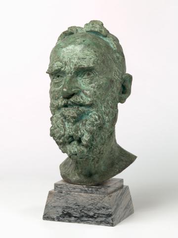 Artwork Bernard Shaw this artwork made of Bronze, marble base