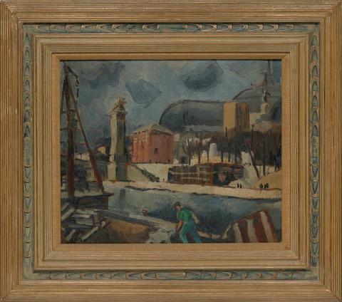 Artwork Seine quayside this artwork made of Oil on composition board, created in 1920-01-01