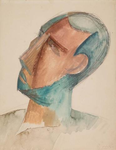 Artwork Tête d'homme (Head of a man) this artwork made of Pencil and watercolour wash on cream wove paper, created in 1908-01-01