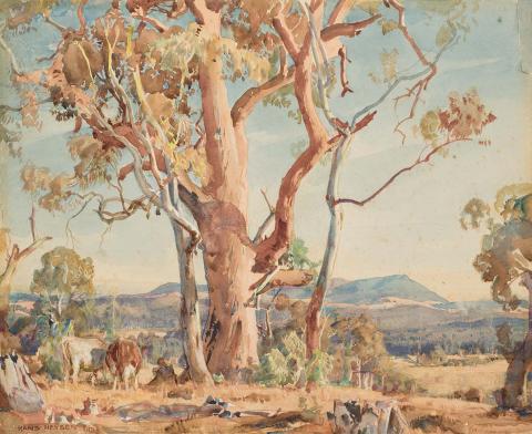 Artwork Summer afternoon in the Mt. Barker country this artwork made of Watercolour over pencil on wove paper, created in 1938-01-01