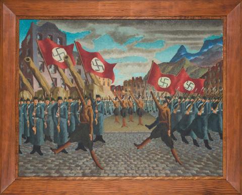 Artwork The Nazis, Nuremberg this artwork made of Oil on canvas, created in 1938-01-01