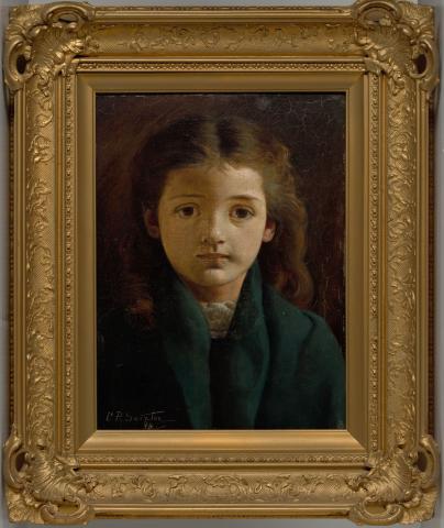 Artwork (Portrait of a young girl) this artwork made of Oil on canvas on composition board, created in 1884-01-01
