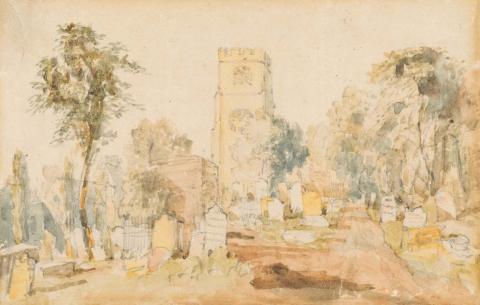 Artwork Old Hackney church this artwork made of Watercolour over pencil on wove paper, created in 1800-01-01