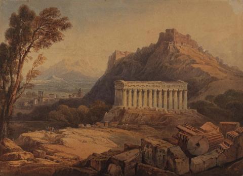 Artwork A view near Athens this artwork made of Watercolour and gouache over pencil on wove paper, created in 1816-01-01