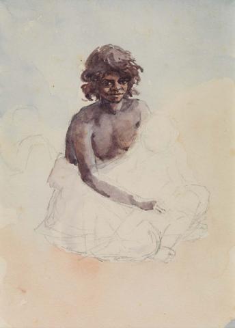 Artwork Aboriginal girl (unfinished) this artwork made of Watercolour over pencil on wove paper, created in 1883-01-01