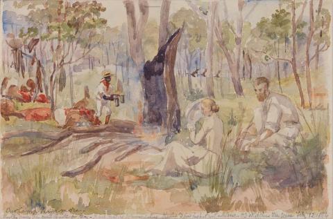 Artwork Our camp, Rainmore this artwork made of Watercolour over pencil on wove paper, created in 1884-01-01