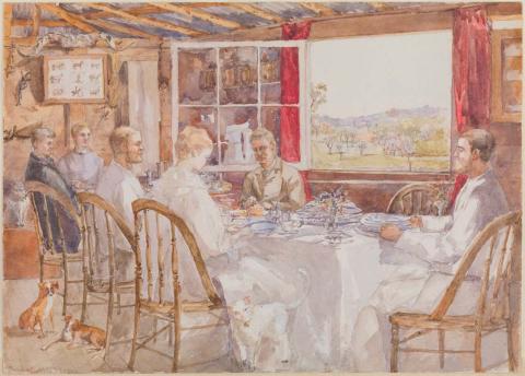 Artwork Breakfast, Alpha this artwork made of Watercolour over pencil on wove paper, created in 1884-01-01