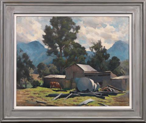 Artwork The range farm this artwork made of Oil on butter muslin on composition board, created in 1962-01-01