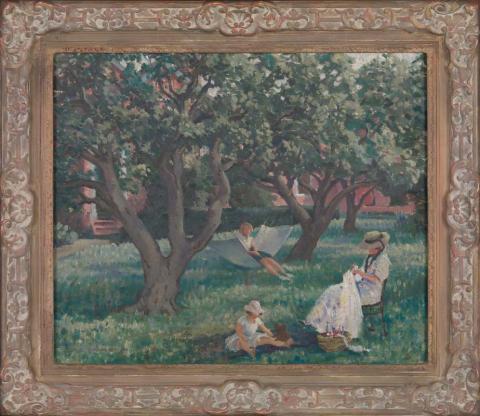 Artwork Under the apple tree this artwork made of Oil on canvas, created in 1930-01-01