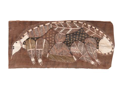 Artwork Echidna this artwork made of Natural pigments on bark, created in 1959-01-01
