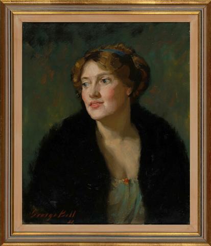 Artwork Portrait of a lady with fur this artwork made of Oil on canvas on composition board, created in 1911-01-01