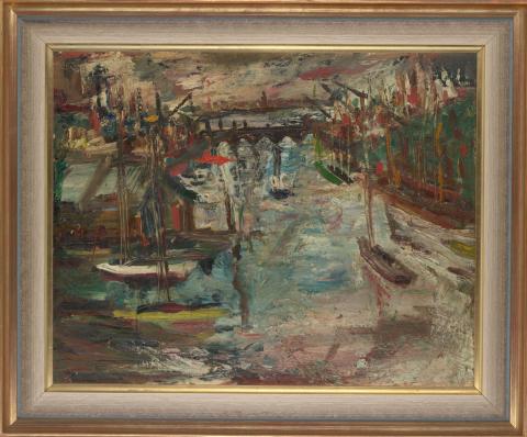 Artwork Harbour this artwork made of Oil on composition board, created in 1956-01-01