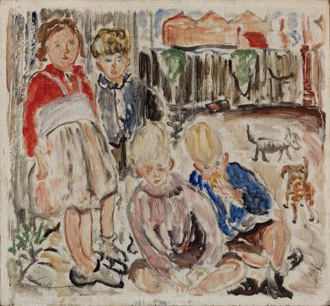 Artwork Children playing this artwork made of Oil and pencil on composition board, created in 1937-01-01