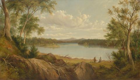 Artwork Wallaga Lake near Bega, NSW this artwork made of Oil on canvas, created in 1877-01-01
