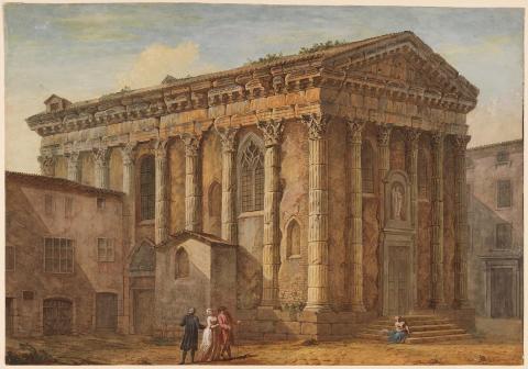 Artwork Temple of Augustus and Livia at Vienne on the Rhône this artwork made of Watercolour and gouache over pencil on thin cardboard, created in 1767-01-01
