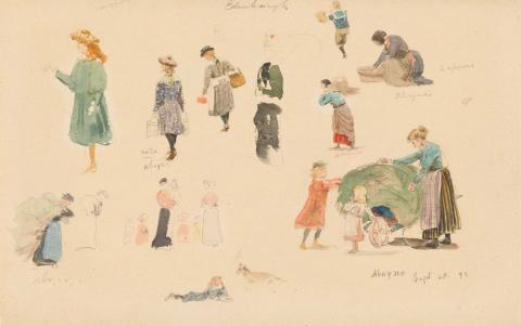 Artwork (Figure studies) this artwork made of Watercolour over pencil on cream wove paper, created in 1895-01-01