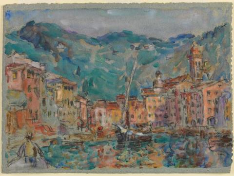 Artwork Portofino Harbour this artwork made of Watercolour and charcoal