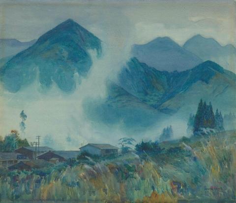 Artwork Kai (Blue mountains with fog) this artwork made of Watercolour on rough cream wove paper, created in 1920-01-01