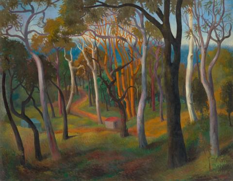 Artwork Coastal bushland (Victoria) this artwork made of Oil on canvas, created in 1944-01-01