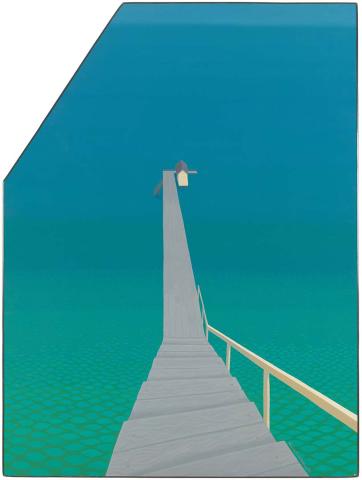 Artwork 1st month:  Pier (from 'Twelve months Australia' series) this artwork made of Oil on canvas on composition board, edged in aluminium, created in 1976-01-01