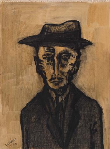 Artwork Man with mo this artwork made of Brush and gouache and charcoal on paperboard, created in 1956-01-01