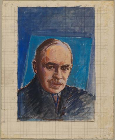 Artwork Study for 'Portrait of economist Maynard Keynes' this artwork made of Gouache and watercolour over pencil on squared wove paper, created in 1964-01-01