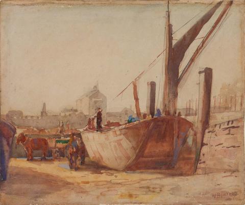 Artwork Barge on the Thames this artwork made of Watercolour and gouache over pencil on wove paper, created in 1914-01-01