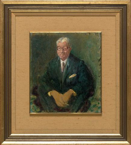 Artwork Study in oil for portrait of Dr Norman Behan this artwork made of Oil on composition board, created in 1969-01-01