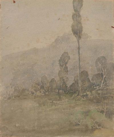 Artwork (Landscape with hills) this artwork made of Watercolour on rough, wove paper, created in 1929-01-01