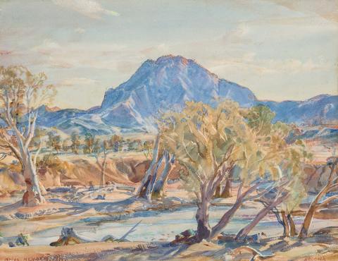 Artwork Aroona landscape this artwork made of Watercolour on wove paper on cardboard, created in 1955-01-01