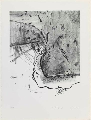 Artwork Werribee Gorge I (from 'Fred Williams lithographs 1976-1978' portfolio) this artwork made of Lithograph on Arches 270gsm paper, created in 1976-01-01