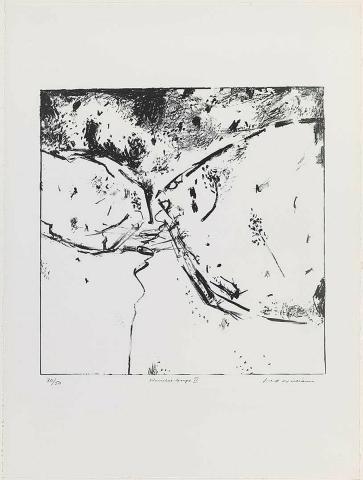 Artwork Werribee Gorge II (from 'Fred Williams lithographs 1976-1978' portfolio) this artwork made of Lithograph on Arches 270gsm paper, created in 1976-01-01