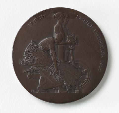 Artwork British Empire Exhibition 1925. Bronze medallion presented to William Robson this artwork made of Bronze