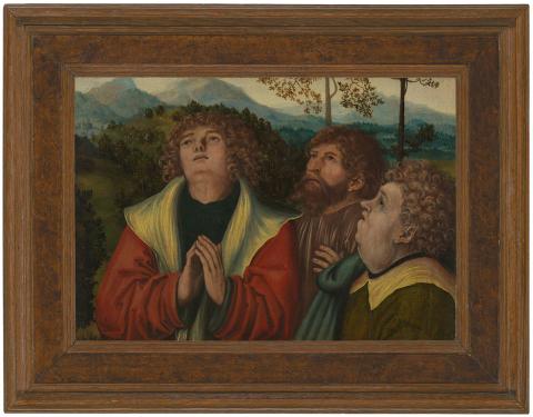 Artwork Three Apostles (a fragment of a larger work) this artwork made of Oil on wood panel, created in 1515-01-01