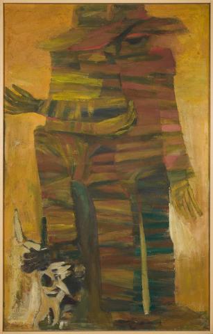 Artwork A ballade of native stockmen no. 2 this artwork made of Oil on composition board, created in 1959-01-01