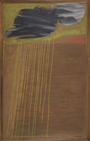 Artwork Landscape no. 3 (from 'Centralian' series) this artwork made of Oil on composition board, created in 1960-01-01